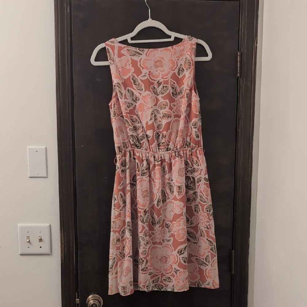 LOFT Orange and Cream Floral Midi Dress - Picture 3 of 3